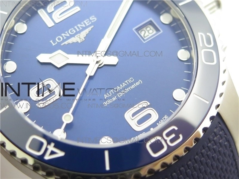 Conquest L3.840.4.56.6 Real Ceramic Bezel SS ZF 1:1 Best Edition Blue dial On Rubber Strap A2824
